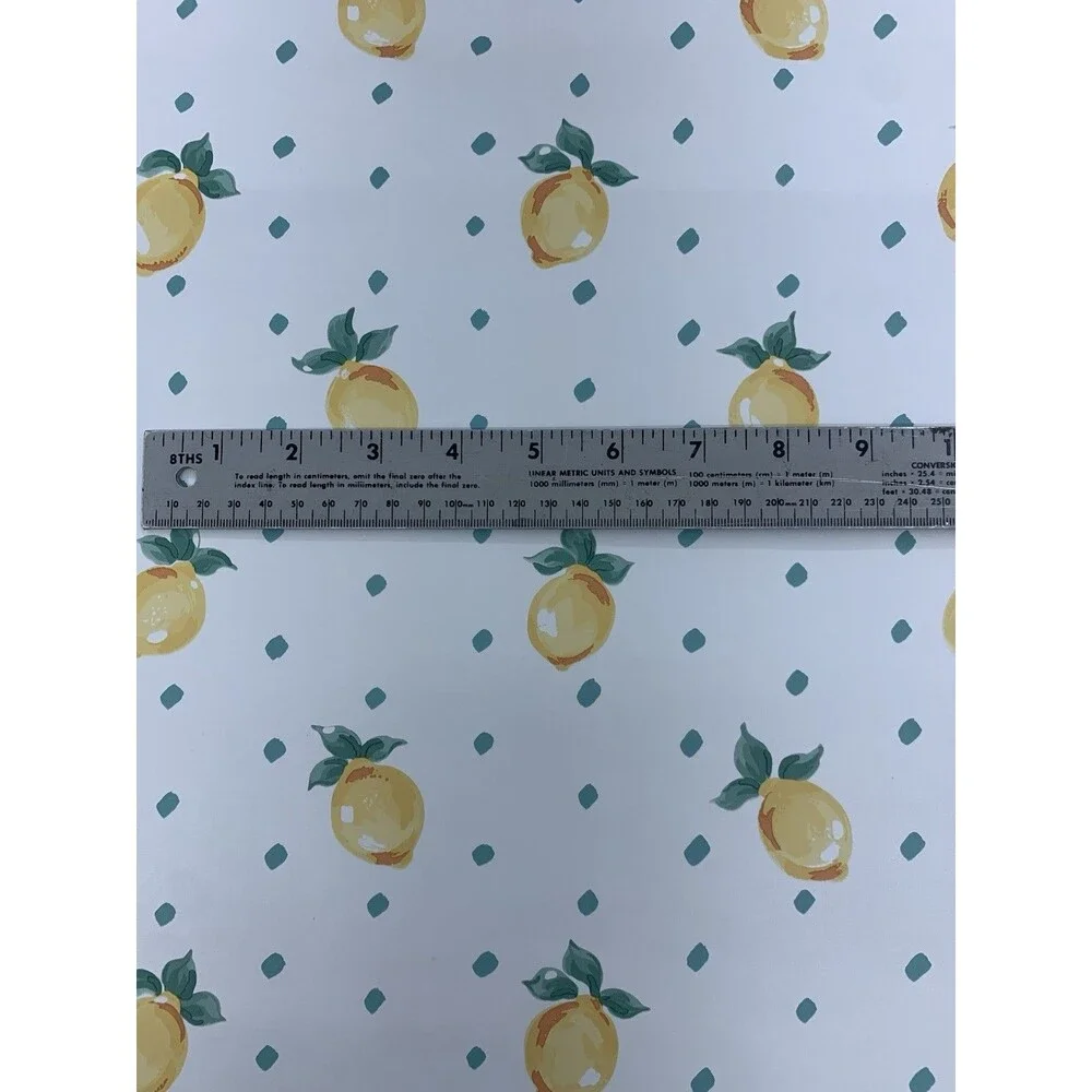 Vintage Wallpaper Citrus Lemons Green Leaves Fruit on White Background.